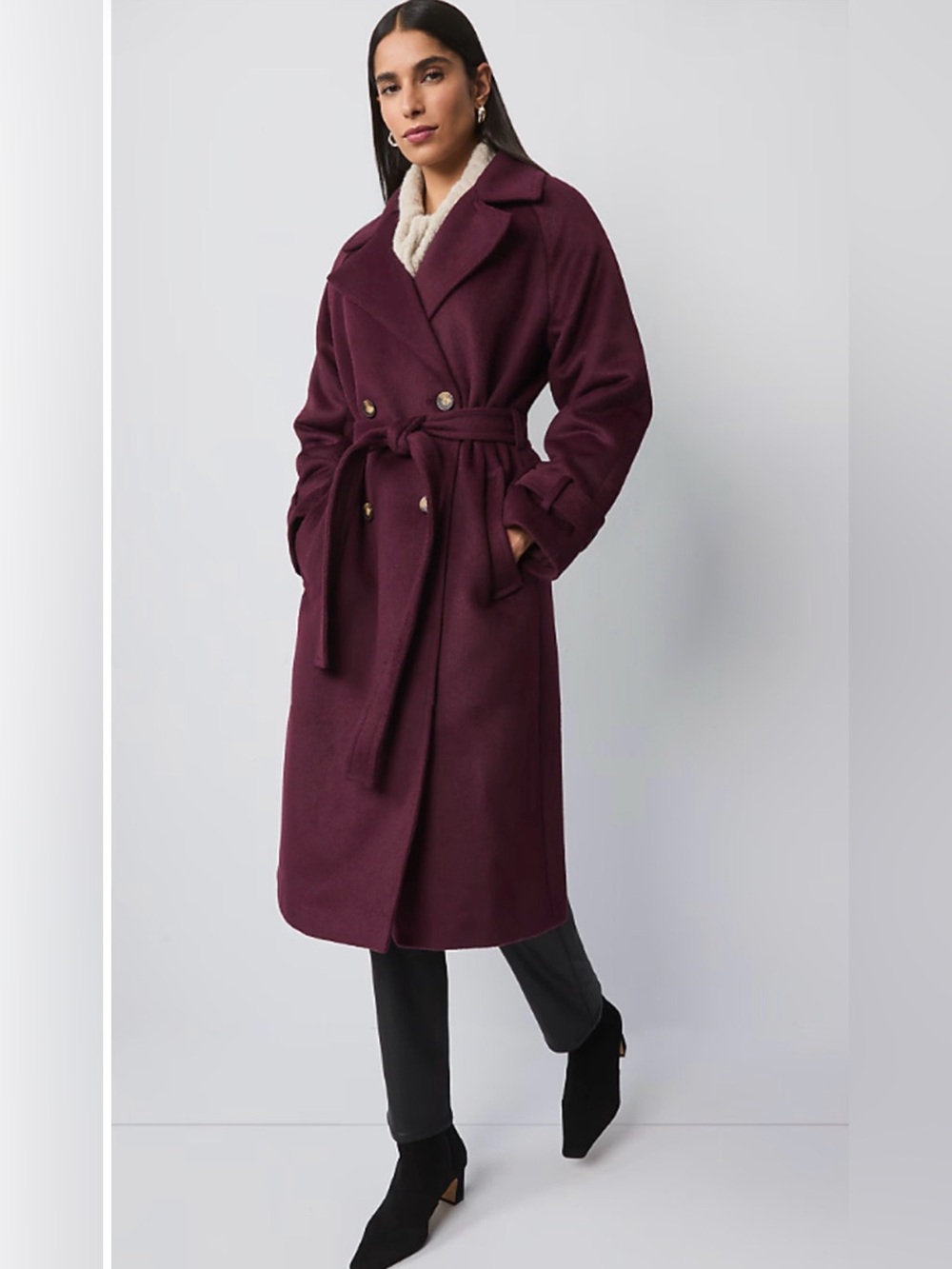 NWT ANN TAYLOR POISED PLUM BELTED NOTCH COLLAR DOUBLE BREASTED TRENCH COAT SZ S